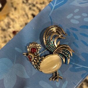 Vintage Silvertone Rhinestone Rooster Brooch